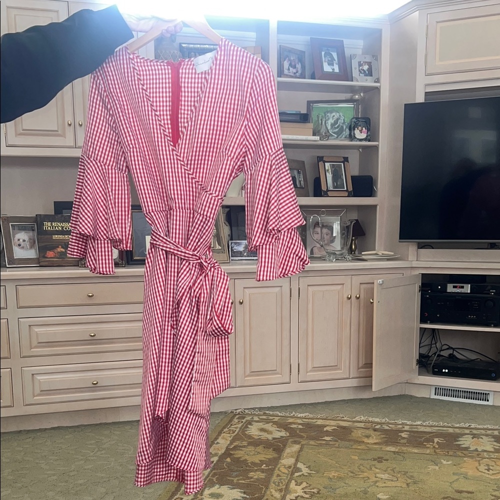 Charles Henry Red Gingham Wrap Dress